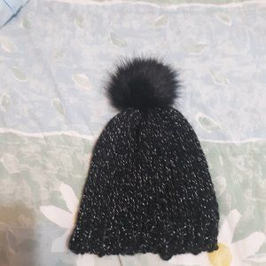 Women's Black Winter Hat with Silver Sparkles
